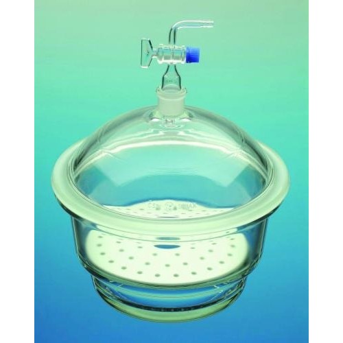 Eksykatory laboratoryjne Bochem próżniowe szkło borokrzemianowe 3.3 z wkładem porcelanowym i zaworem ze szlifem SJ 24/29