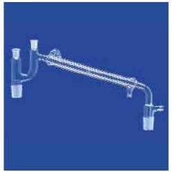 Nasadki destylacyjne Lenz Claisen'a z chłodnicą Liebig'a przyłączem próżni i gwintem GL DURAN