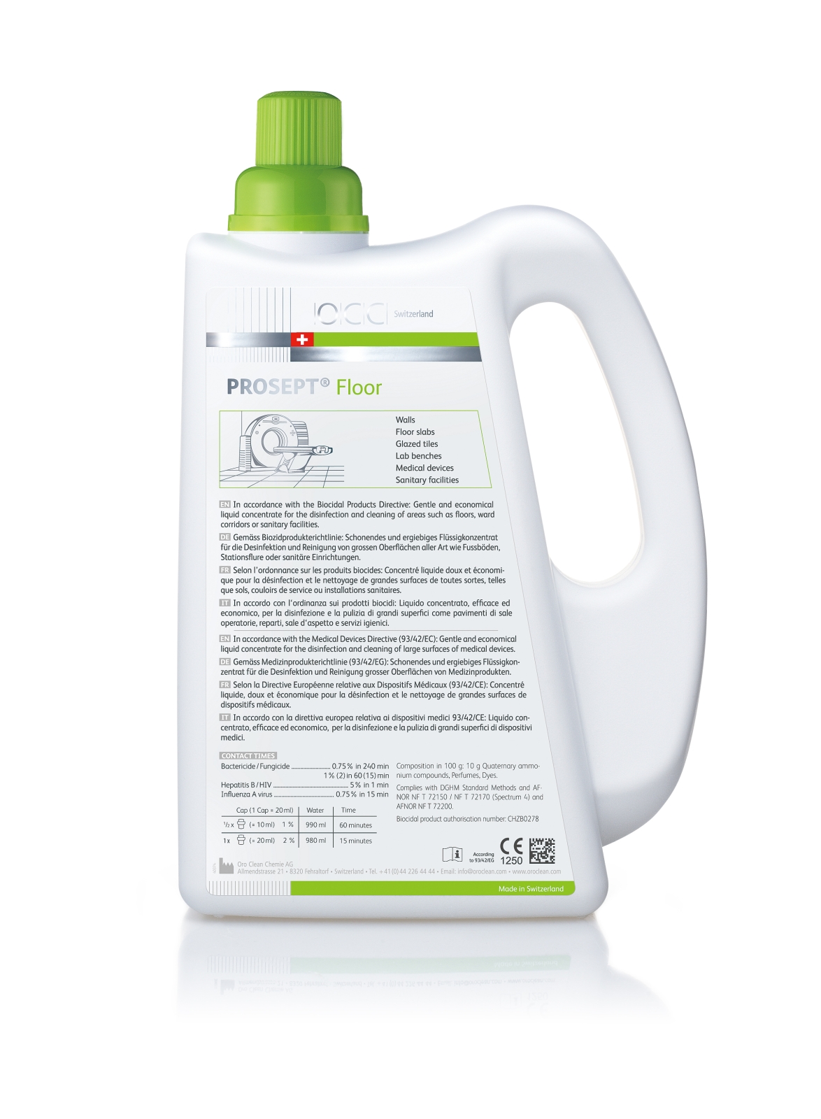 Preparaty myjące do podłóg, wykładzin i tapicerek OCC Switzerland PROSEPT Floor