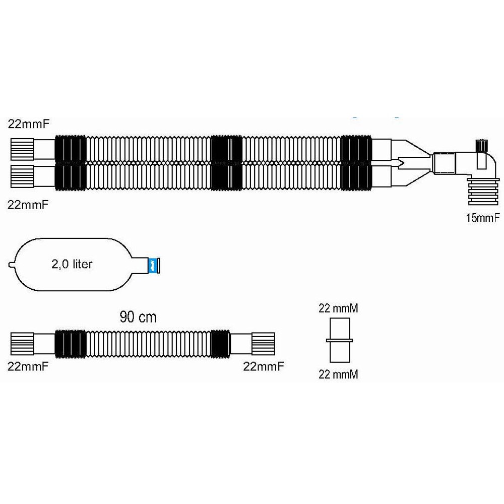 Układy oddechowe do aparatów do znieczulenia Altera Altech rozciągliwy z gałęzią i workiem