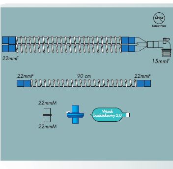 Układy oddechowe do aparatów do znieczulenia R-Vent Medikal Obwody z odgałęzieniem, bezlateksowym workiem oddechowym i filtrem bakteryjno-wirusowym