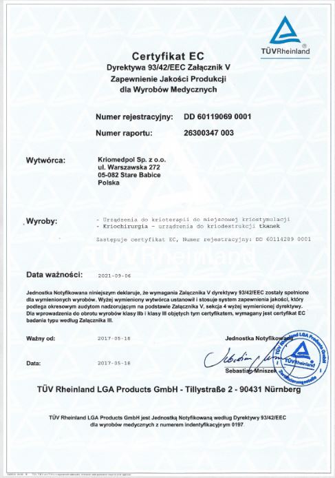 Aparaty do krioterapii Kriomedpol Kriopol R - Bryza/ Kriopol R – Bryza II