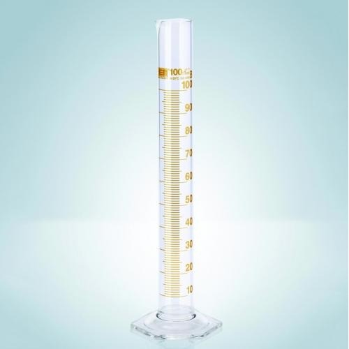 Cylindry miarowe szklane HIRSCHMANN wysoki klasa B brązowa skala