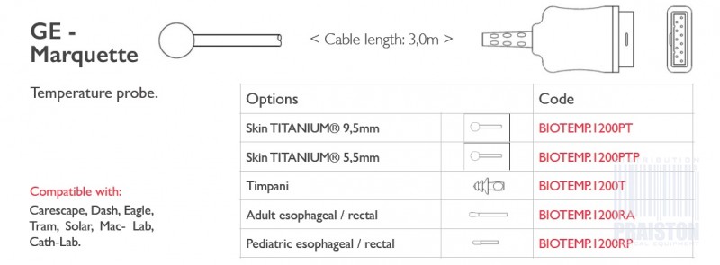 Czujniki temperatury do kardiomonitorów Biogenesis Do GE-Marquette