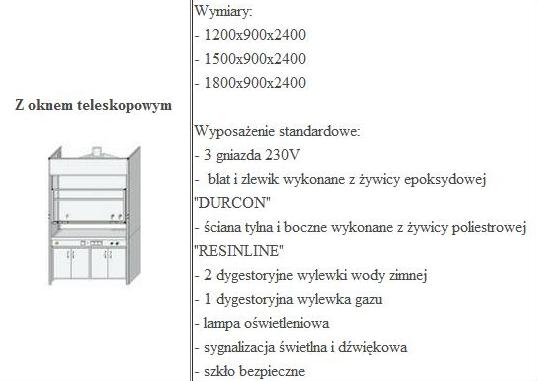 Dygestoria i wyciągi laboratoryjne B/D Dygestoria laboratoryjne