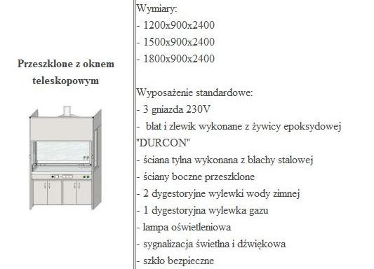 Dygestoria i wyciągi laboratoryjne B/D Dygestoria laboratoryjne