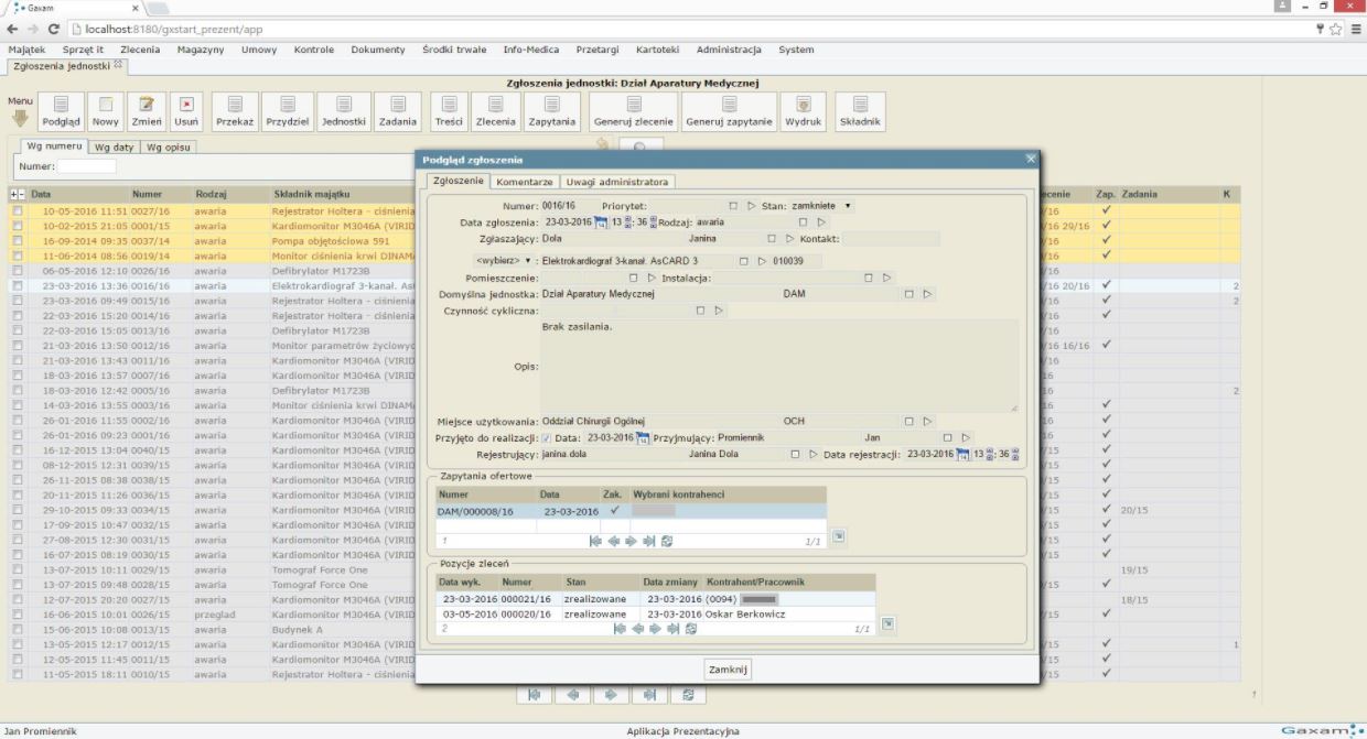 Elektroniczny paszport techniczny sprzętu medycznego Gaxam gxAparatura