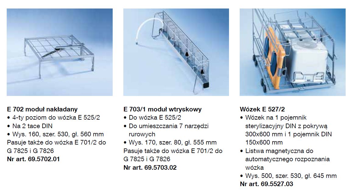 Kosze wsadowe i wózki do myjni medycznych MICROBOARDS G 7823, G 7824