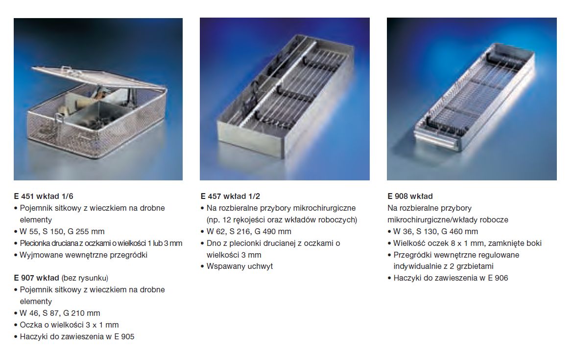 Kosze wsadowe i wózki do myjni medycznych Miele E 450/1