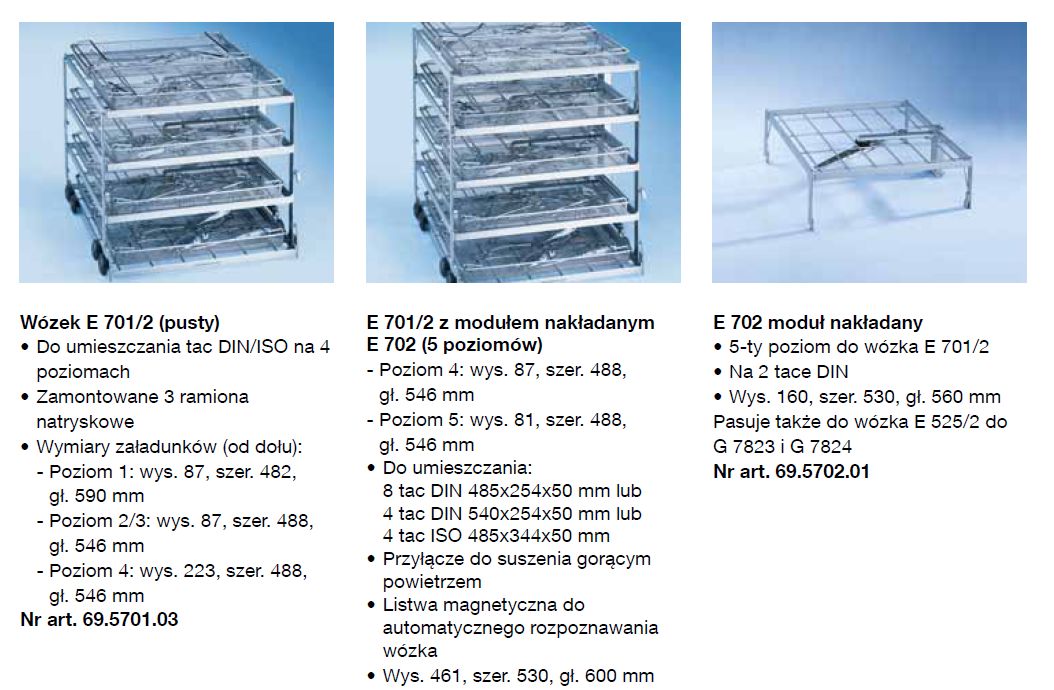 Kosze wsadowe i wózki do myjni medycznych Miele G 7825, G 7826