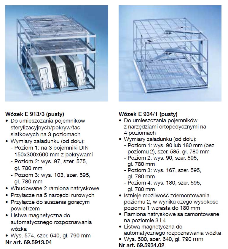 Kosze wsadowe i wózki do myjni medycznych Miele PG 8527, PG 8528