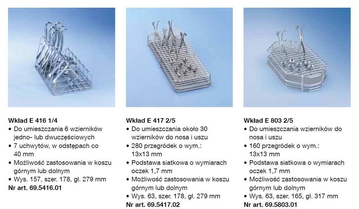 Kosze wsadowe i wózki do myjni medycznych Miele PG 8527, PG 8528