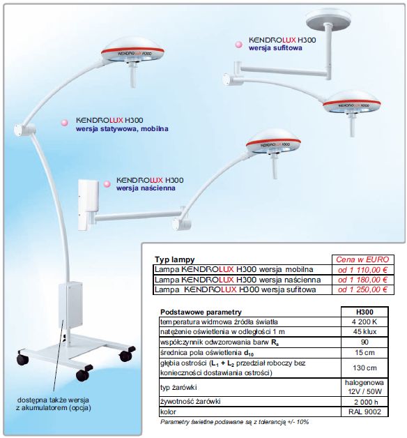 Lampy zabiegowe pojedyncze Kendromed KENDROLUX H300 wersja naścienna