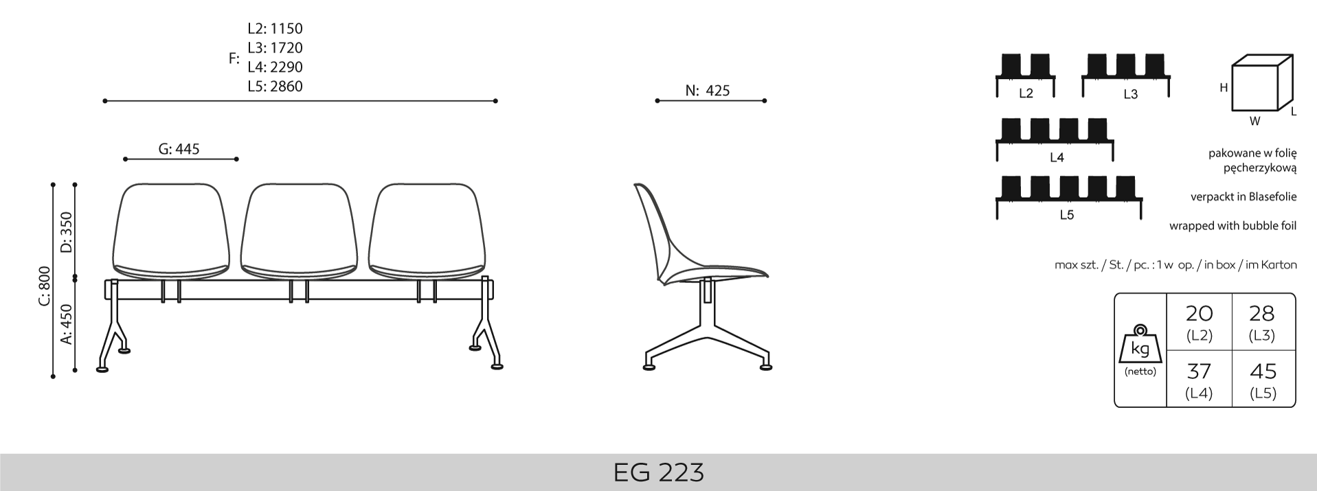 Ławki do poczekalni medycznych MEBLANT Eggo