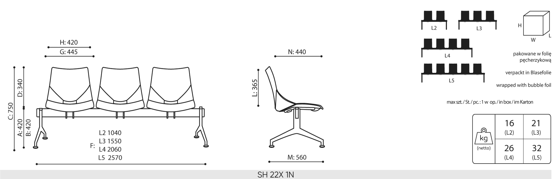 Ławki do poczekalni medycznych MEBLANT Shell