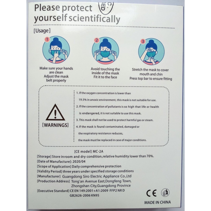 Maski ochronno-filtrujące GDSIRO FFP2 (KN95)