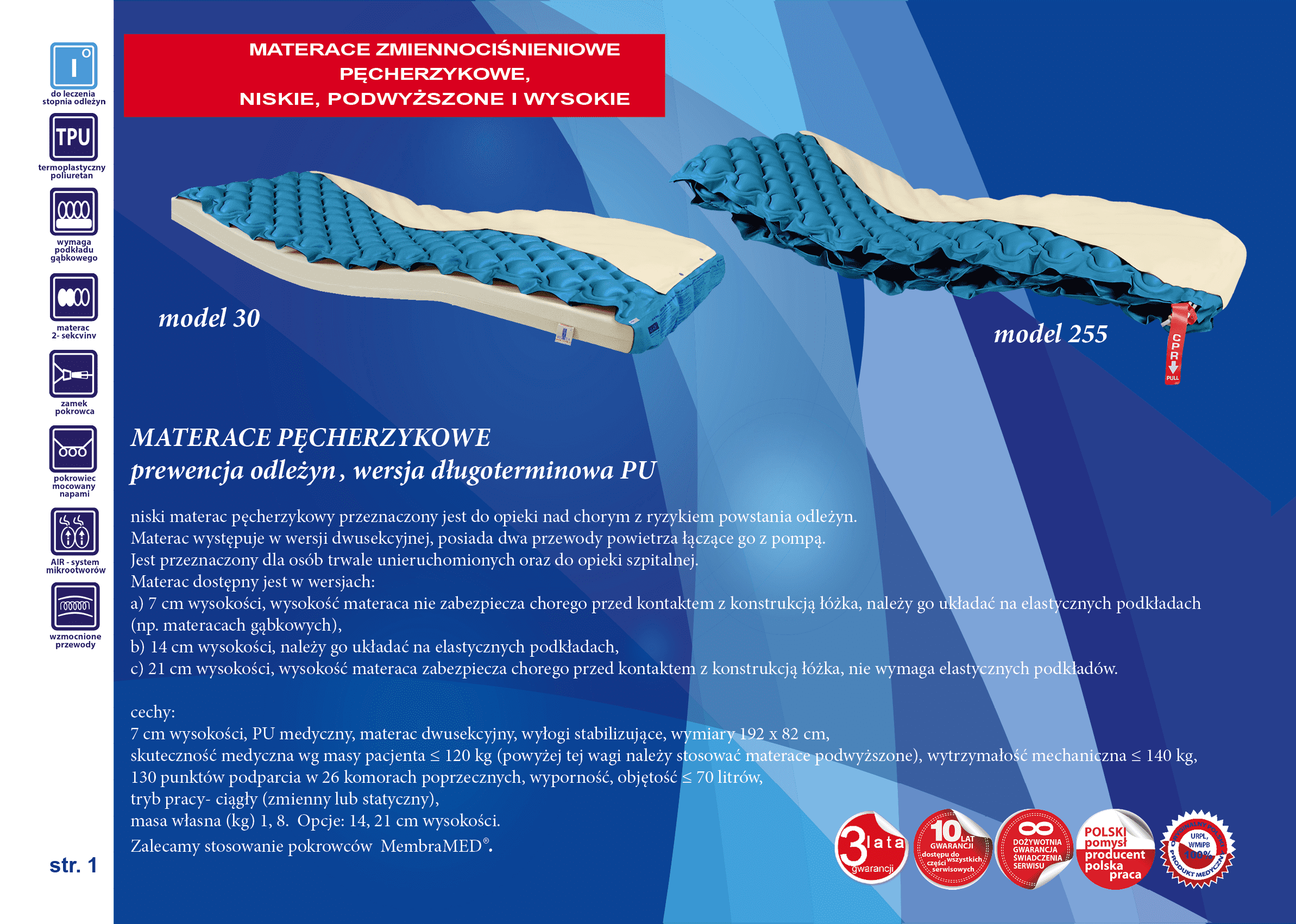 Materace przeciwodleżynowe zmiennociśnieniowe Revita 250 długoterminowy