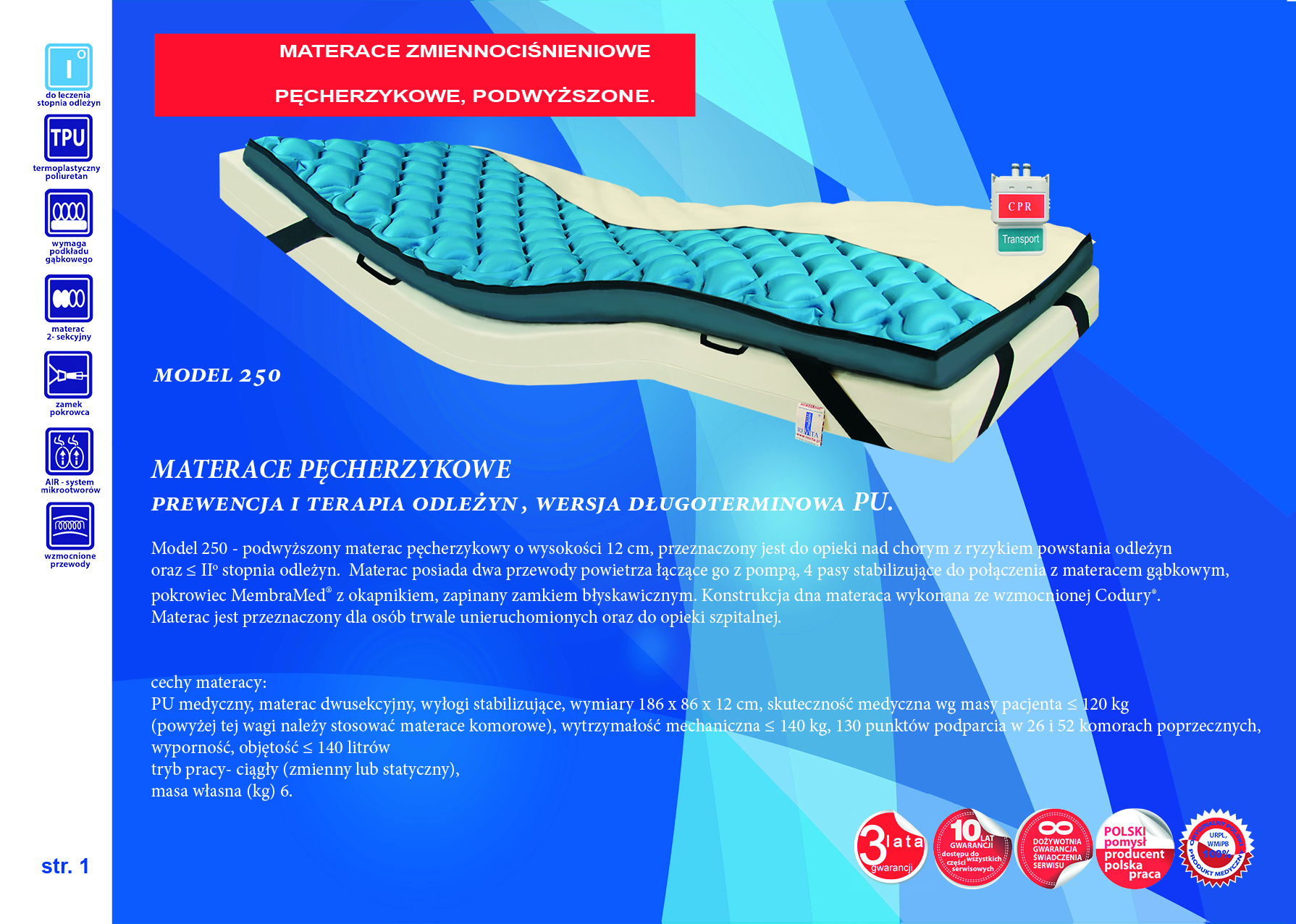 Materace przeciwodleżynowe zmiennociśnieniowe Revita 250 Lux