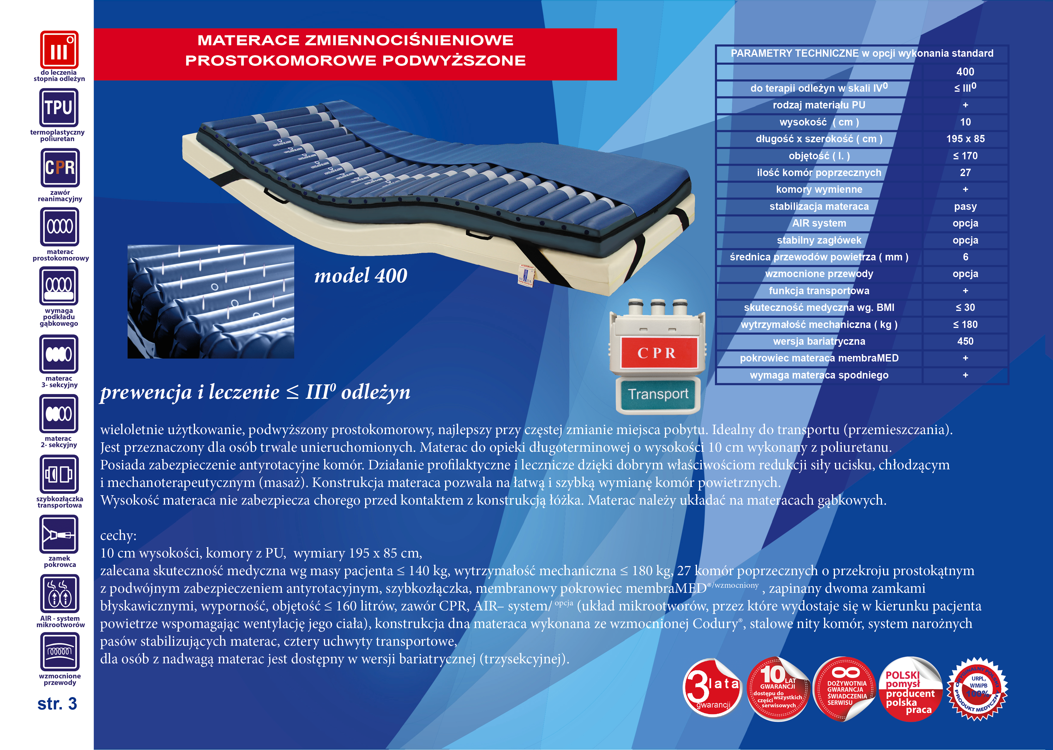 Materace przeciwodleżynowe zmiennociśnieniowe Revita 400