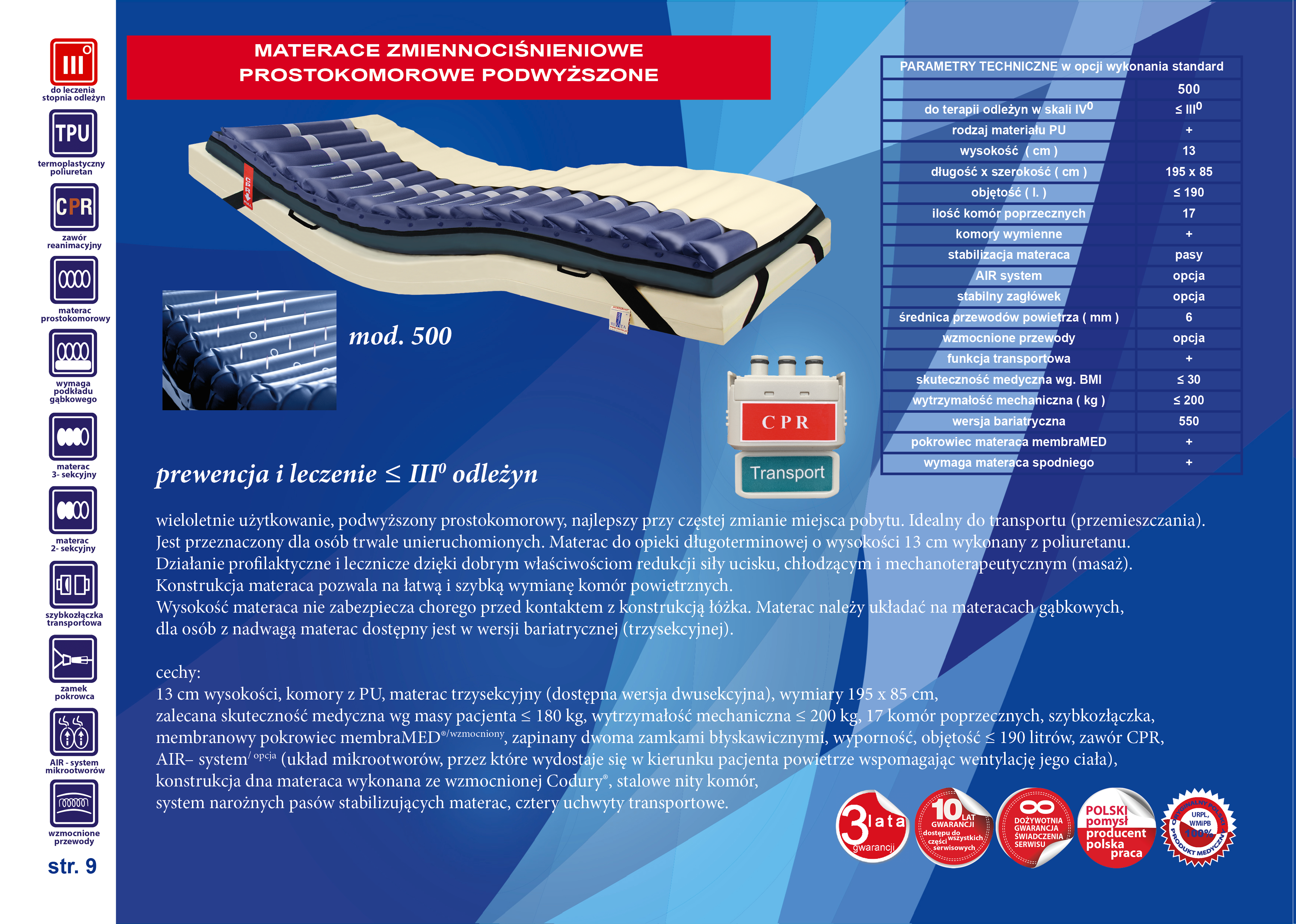Materace przeciwodleżynowe zmiennociśnieniowe Revita 500