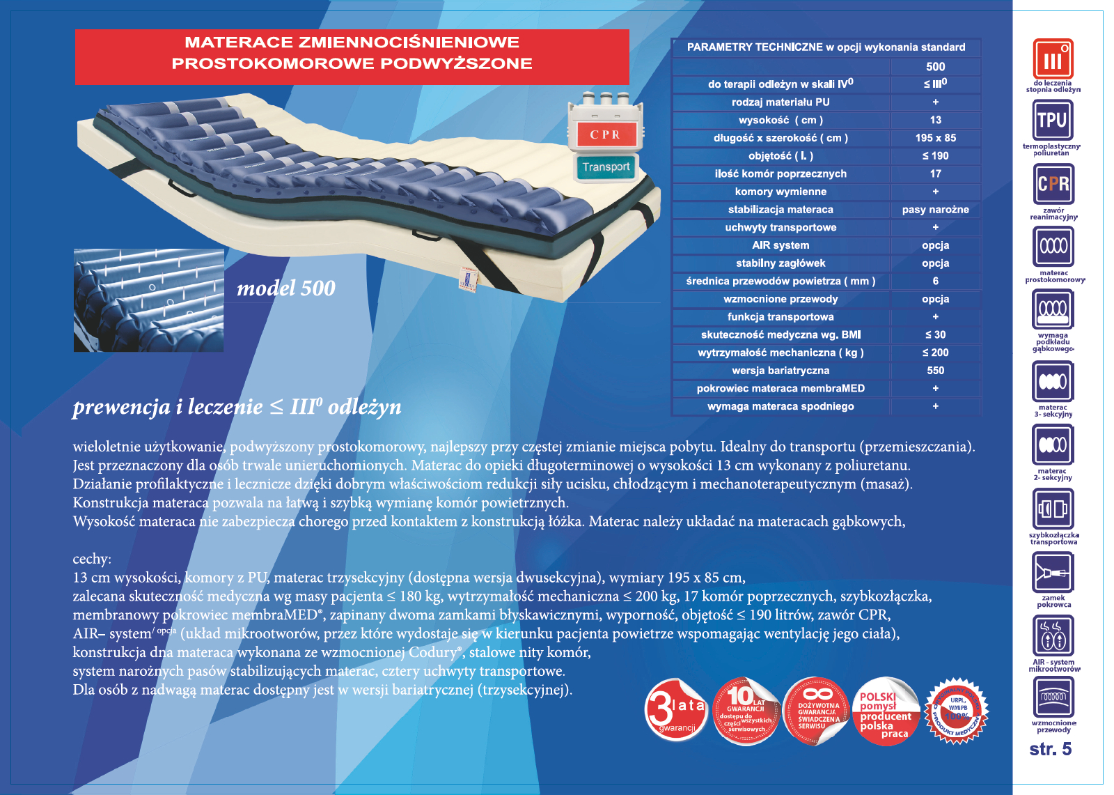 Materace przeciwodleżynowe zmiennociśnieniowe Revita 500 DynaBest