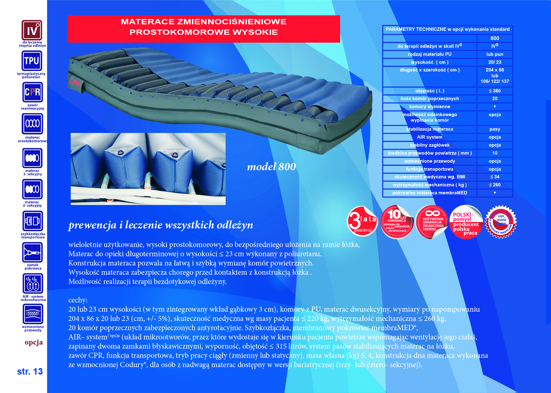 Materace przeciwodleżynowe zmiennociśnieniowe Revita 800