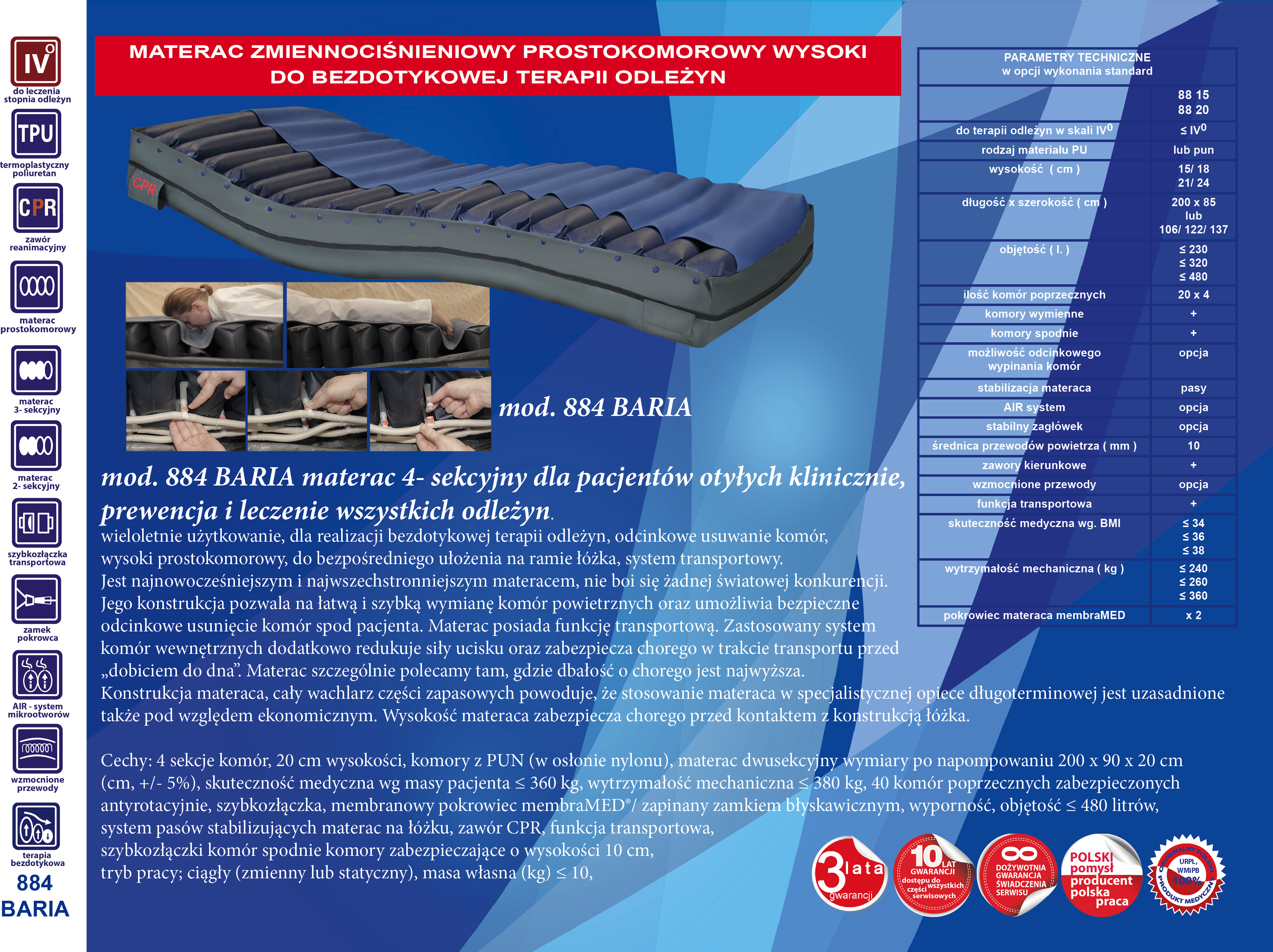 Materace przeciwodleżynowe zmiennociśnieniowe Revita 884 Baria