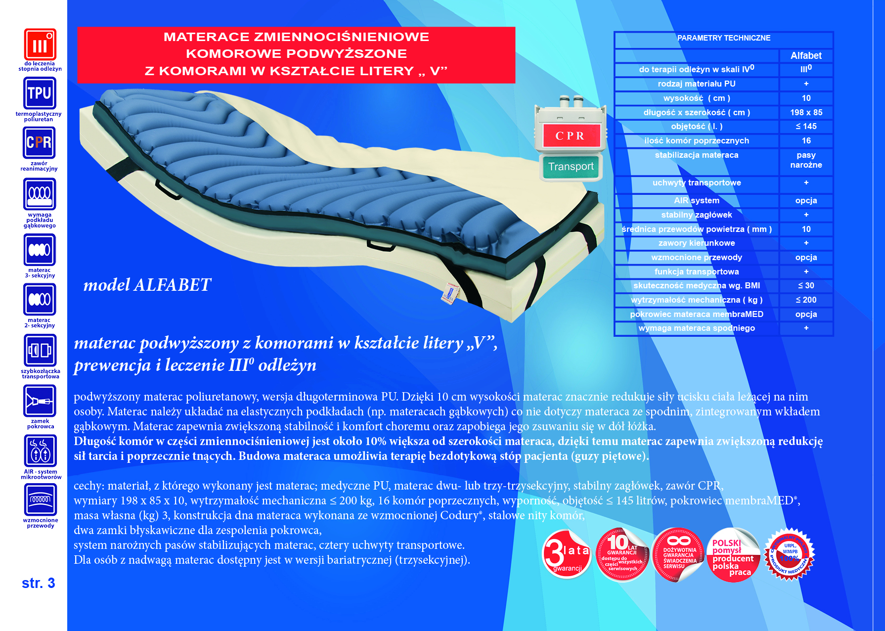 Materace przeciwodleżynowe zmiennociśnieniowe Revita Alfabet Alfa