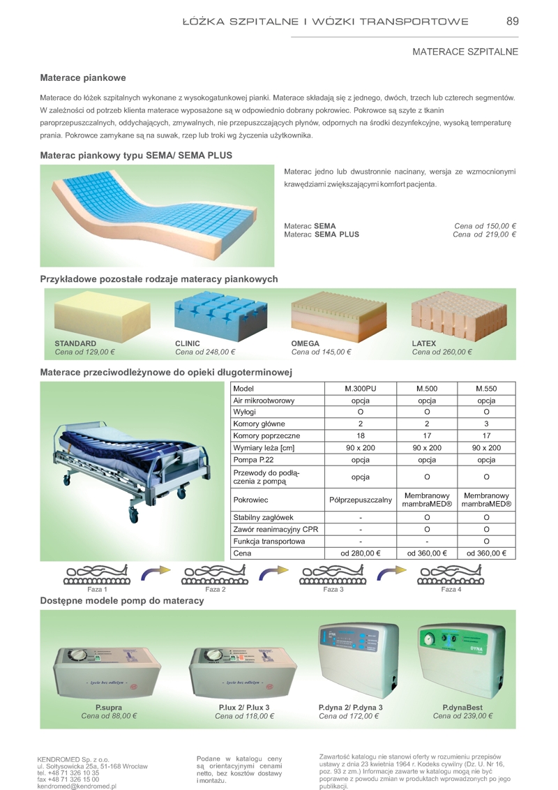 Materace szpitalne (zwykłe) B/D STANDRAD Sezame Cz