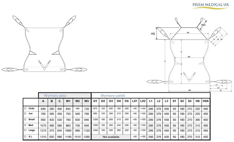 Nosidła do podnośników dla osób niepełnosprawnych Prism Medical UK Pas Półleżący Komfort