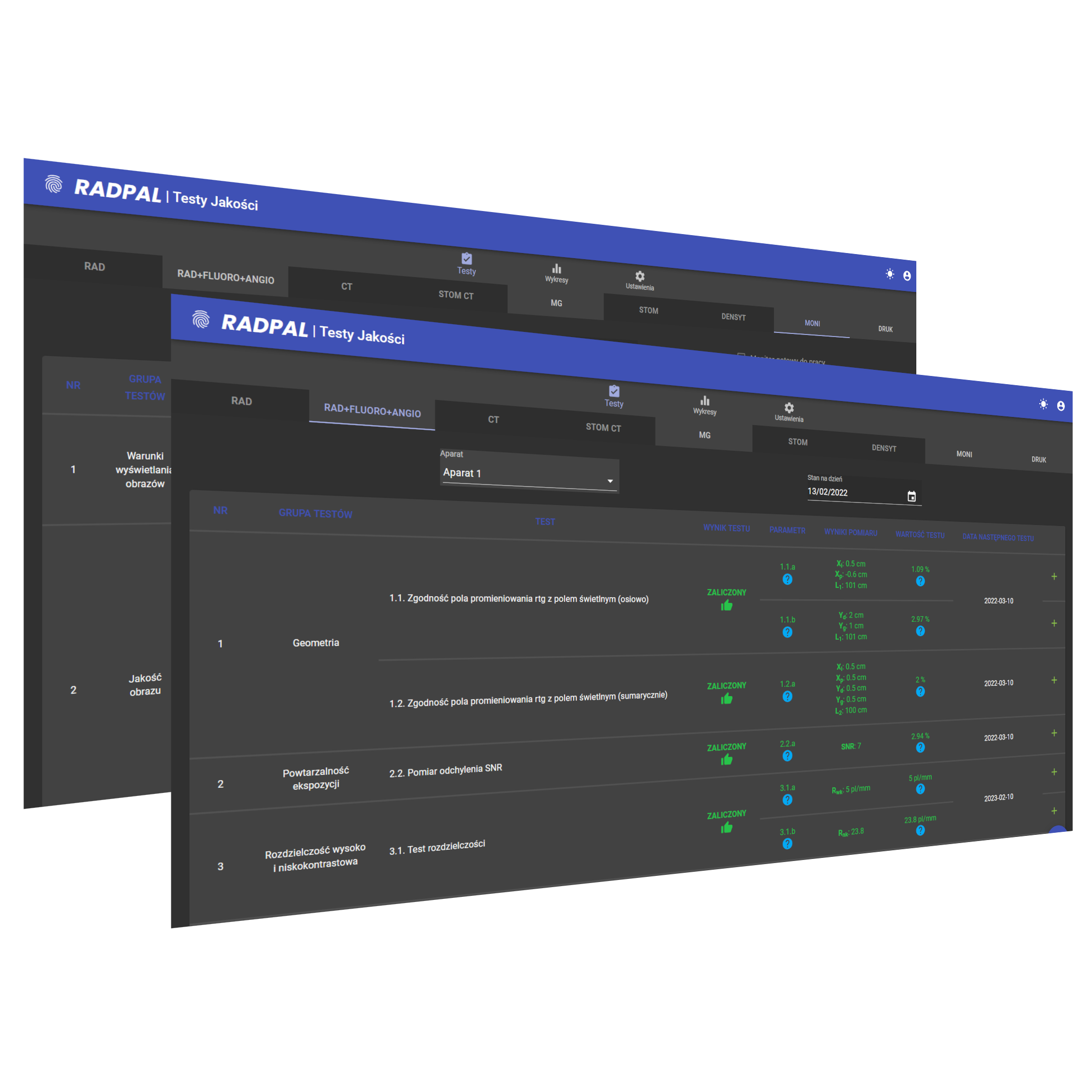 Oprogramowanie do kontroli jakości aparatów rentgenowskich RadPal RadPal - moduł QA