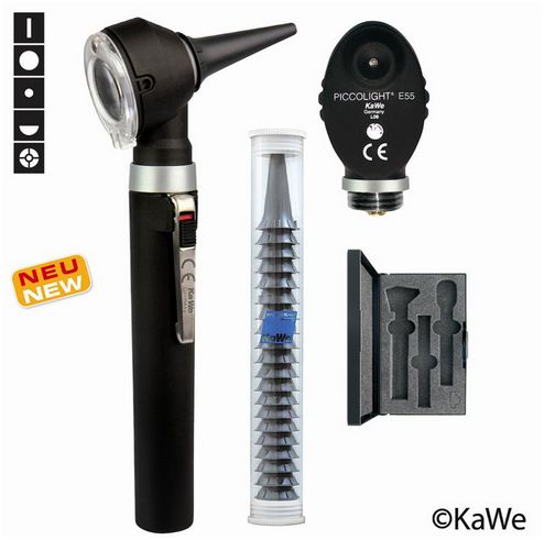 Otoskopy konwencjonalne KaWe Zestaw PICCOLIGHT FO / E55 (2 głowice, 1 uchwyt, 5 przysłon)