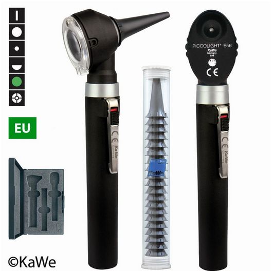Otoskopy konwencjonalne KaWe Zestaw PICCOLIGHT FO/ E56 (2 głowice, 2 uchwyty, 6 przysłon)