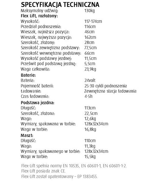 Podnośniki transportowo - kąpielowe jezdne Borringia Flex Lift 130