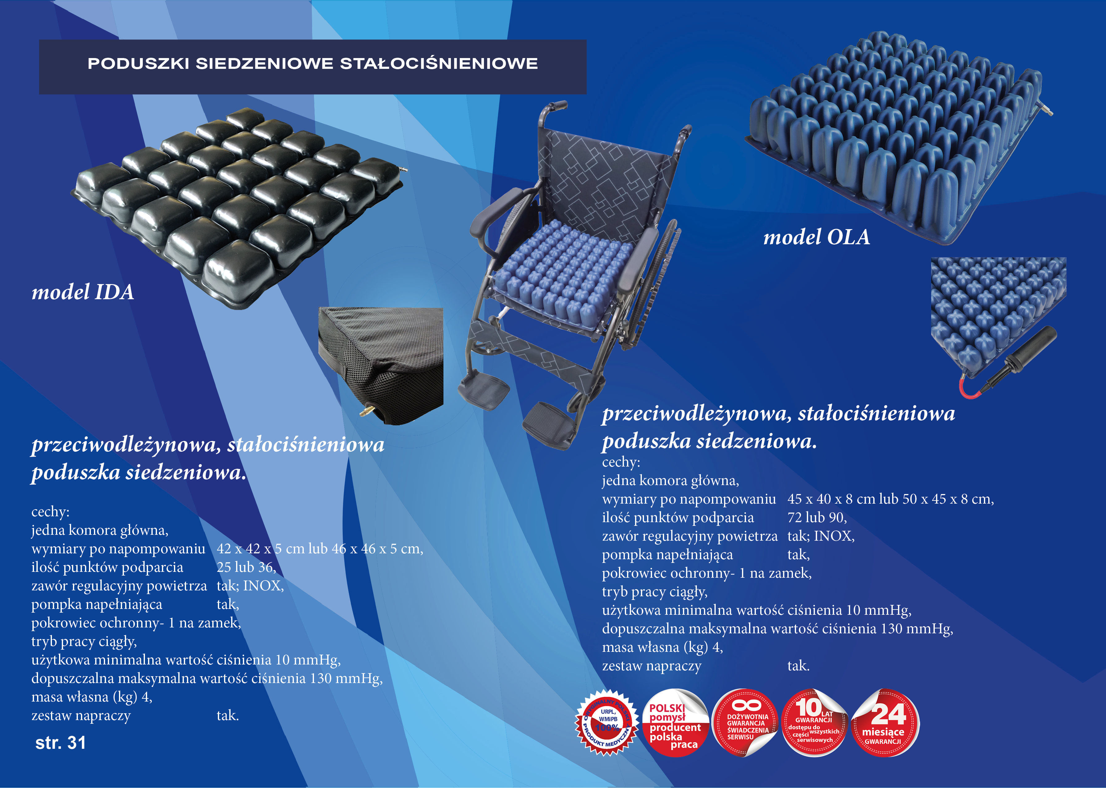 Poduszki przeciwodleżynowe powietrzne siedzeniowe Revita Ola