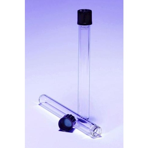 Probówki szklane Scilabware hodowlane Pyrex z wkładką PTFE