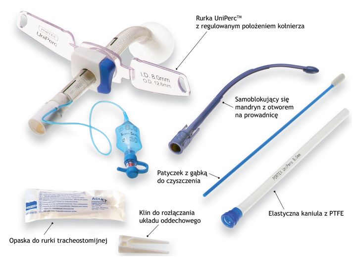 Rurki tracheostomijne jednorazowe ICU Medical UniPerc z regulowanym położeniem kołnierza
