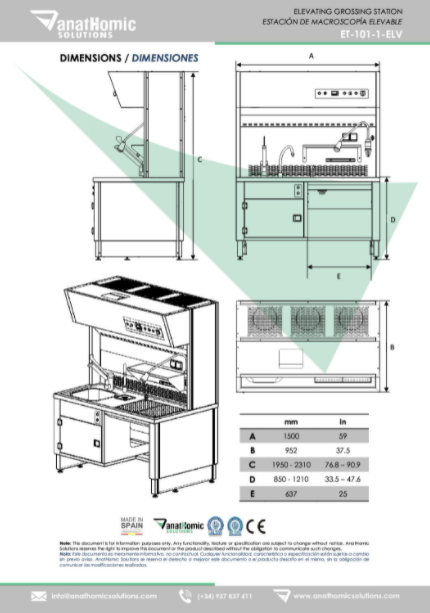 Stanowiska histopatologiczne (stoły formalinowe) AnatHomic Solutions ET-101-1 / ET-101-1-ELV