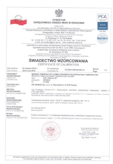 Systemy do monitorowania temperatury Geneza KRT-109 MMC BT