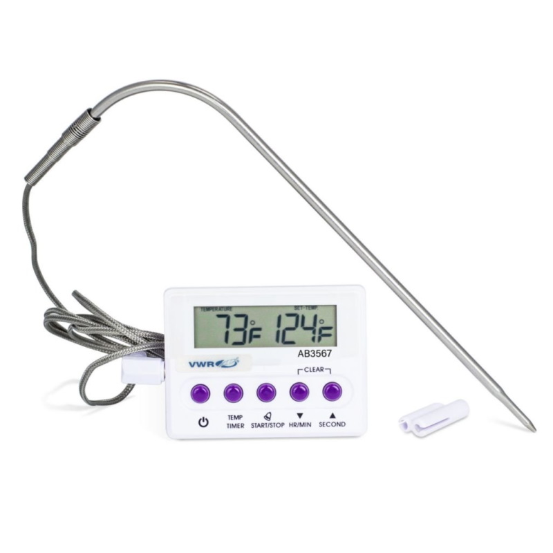 Termometry elektroniczne laboratoryjne VWR skalibrowane z sondą ze stali nierdzewnej