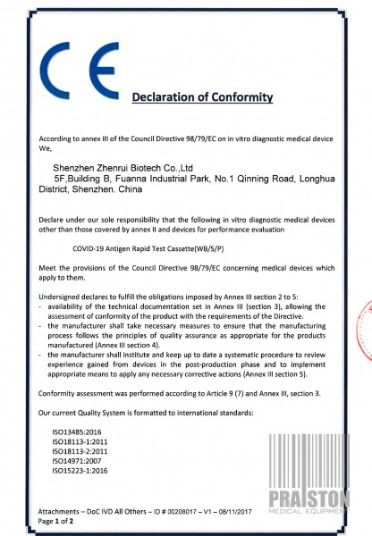 Testy do wykrywania obecności koronawirusa SARS-CoV-2 (COVID-19) ZHENRUI COVID-19 ANTIGEN RAPID TEST CASSETTE