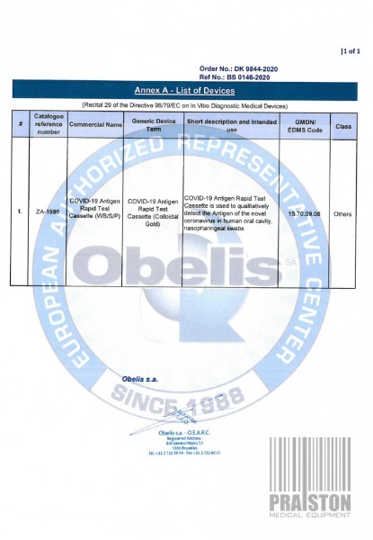 Testy do wykrywania obecności koronawirusa SARS-CoV-2 (COVID-19) ZHENRUI COVID-19 ANTIGEN RAPID TEST CASSETTE