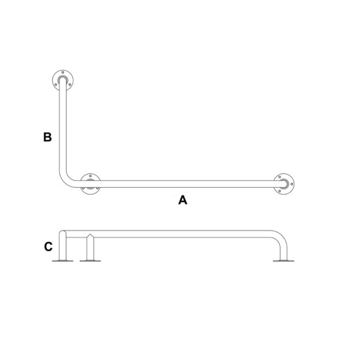 Uchwyty łazienkowe kątowe dla niepełnosprawnych B/D Uchwyt poziomy - różne rozmiary