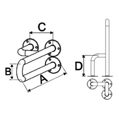 Uchwyty umywalkowe dla niepełnosprawnych Corrado prawe / lewe fi 25 stal nierdzewna