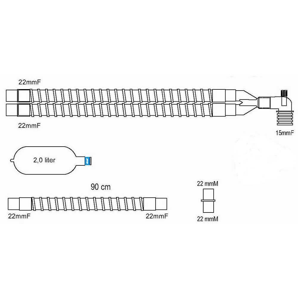 Układy oddechowe do aparatów do znieczulenia Altera Altech gładki z gałęzią i workiem