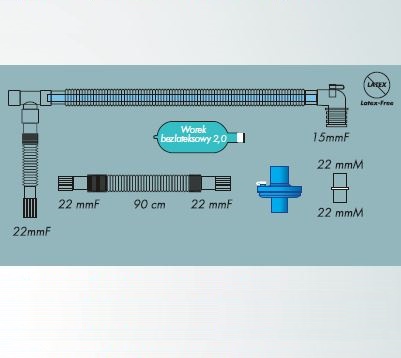 Układy oddechowe do aparatów do znieczulenia R-Vent Medikal Obwody współosiowe z odgałęzieniem rozciągliwym, bezlateksowym workiem oddechowym i filtrem bakteryjno-wirusowym