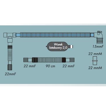 Układy oddechowe do aparatów do znieczulenia R-Vent Medikal Obwody współosiowe z odgałęzieniem rozciągliwym i lateksowym workiem oddechowym