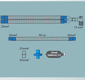 Układy oddechowe do aparatów do znieczulenia R-Vent Medikal Obwody z odgałęzieniem, lateksowym workiem oddechowym i filtrem bakteryjno-wirusowym