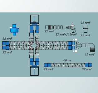 Układy oddechowe do respiratorów R-Vent Medikal Obwody wentylacyjne z odgałęzieniem, łącznikiem i filtrem bakteryjno-wirusowym/HME