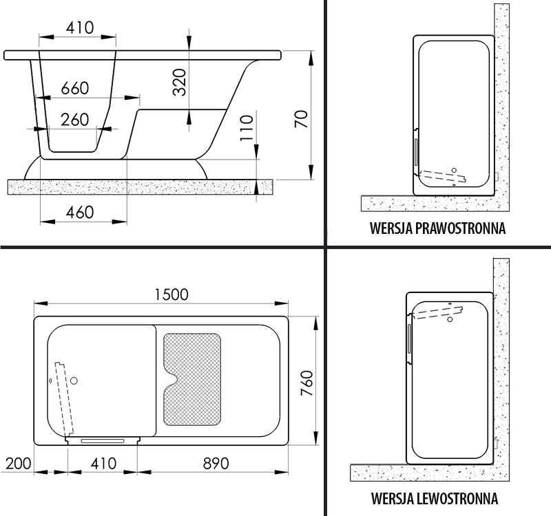 Wanny pielęgnacyjne w pozycji leżącej B/D MODERN